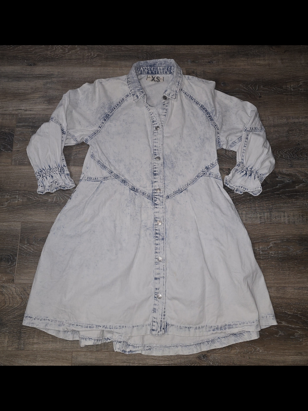 We The Free People Small XS Long Sleeve Denim Minidress Bow Wash Blue RARE